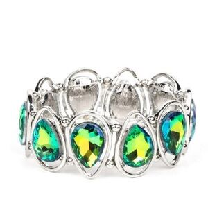 Elegant chunky Silver Bracelet with Green Accents